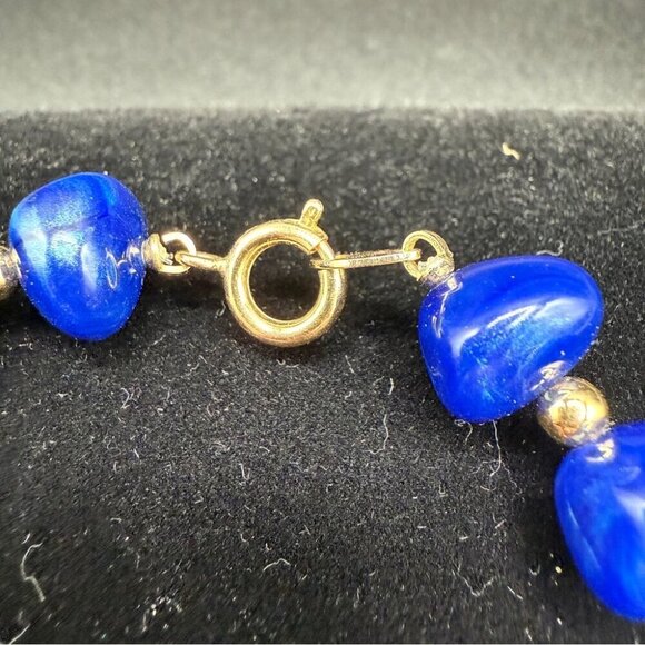 Trifari Signed Blue and Gold Beaded Filigree Elegant Necklace - Picture 7 of 9